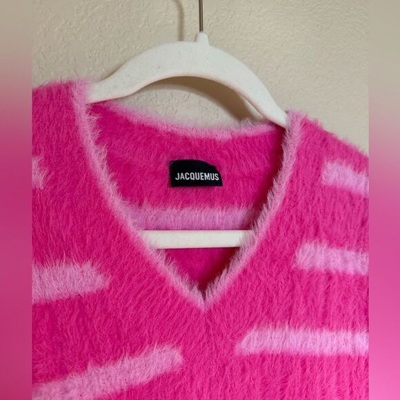 Jacquemus Le Gilet Neve Sweater Vest Sz Small Pink Striped Fuzzy - Picture 7 of 9